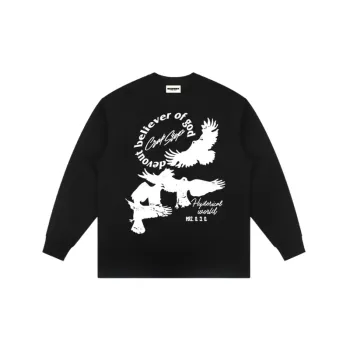 Silhouette Pigeon Print Washed Old Long Sleeve T shirt