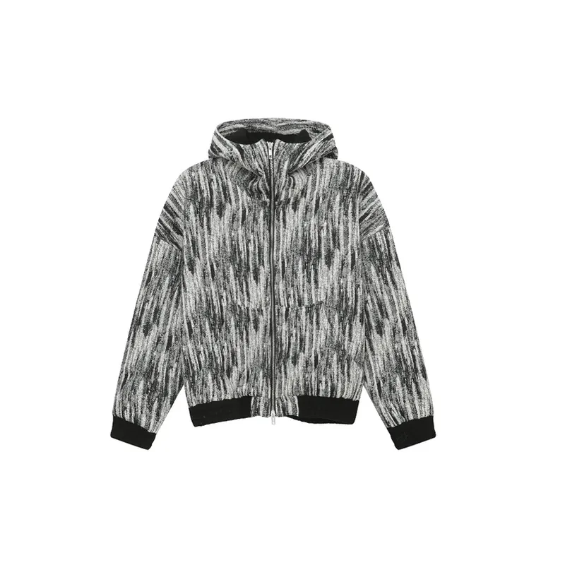 New Arrival Distressed Tie Dye Hooded Lamb Wool Fleece Lifted Collar Cotton Jacket-0