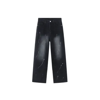 New Style Trendy Loose Straight Leg Personalized Spray painted Denim Jeans