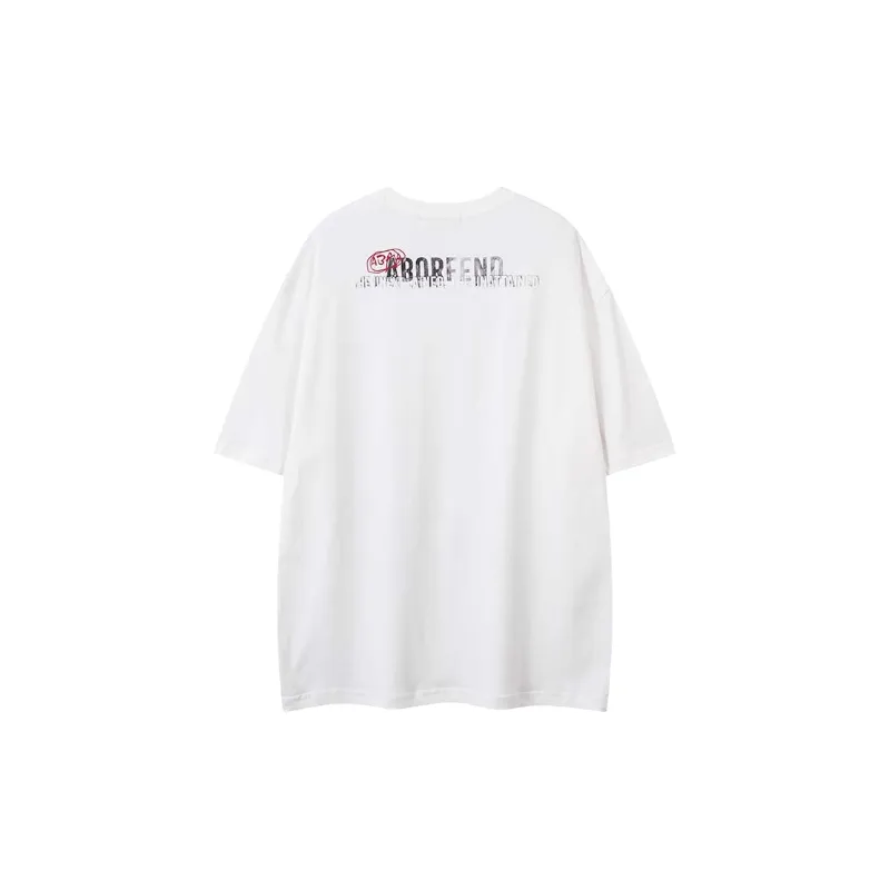 Street Letter Cotton Blended Fabric T Shirt-1