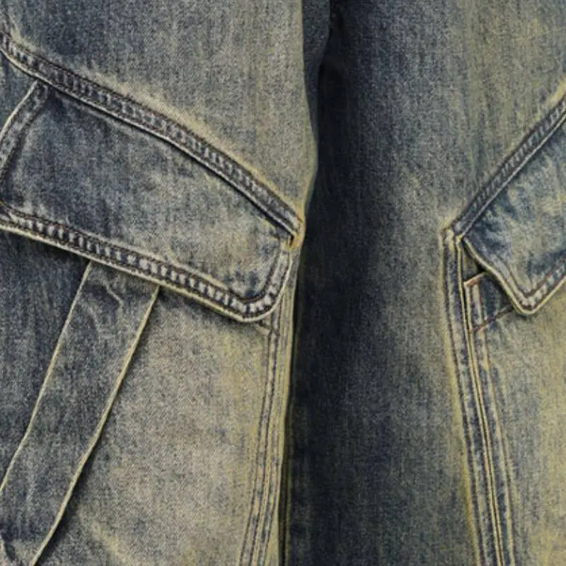 Retro Fashionable Denim Cargo Pants-4