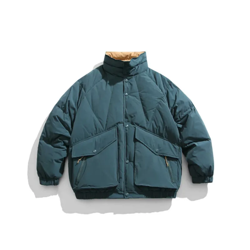 Spliced Large Pocket White Duck Down Jacket-0