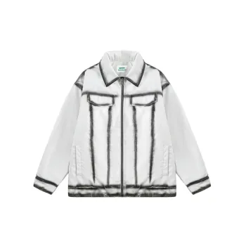Washed Spray Color Embroidered Cotton Leather Jacket
