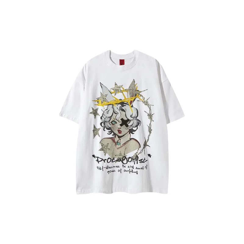 Street Loose Cotton Blended Fabric T Shirt-2
