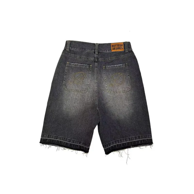 Retro Letter Loose Denim Shorts-1