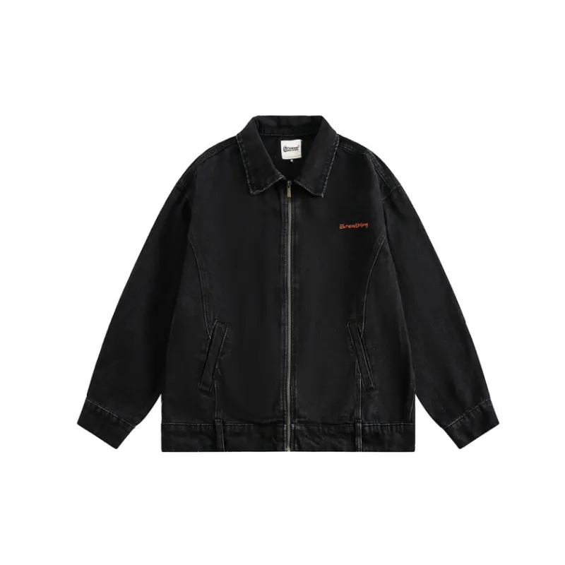 Casual Embroidered Denim Jacket-0