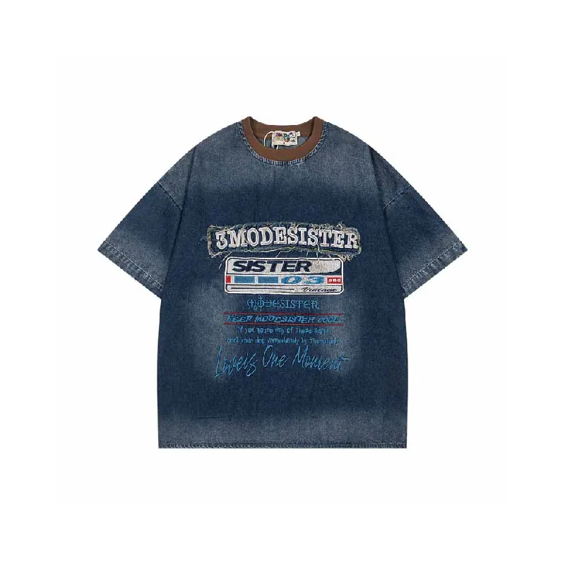 Retro Casual Denim T-Shirt-0