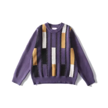 Retro Striped Hip Hop Lazy Wind Crewneck Contrast Color Sweater