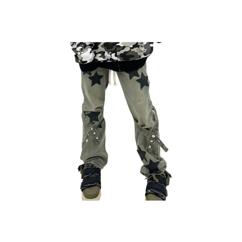 Patch Loose Straight Bandage Pants-0