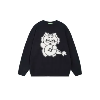 Street Flocking Cartoon Round Neck Sweater