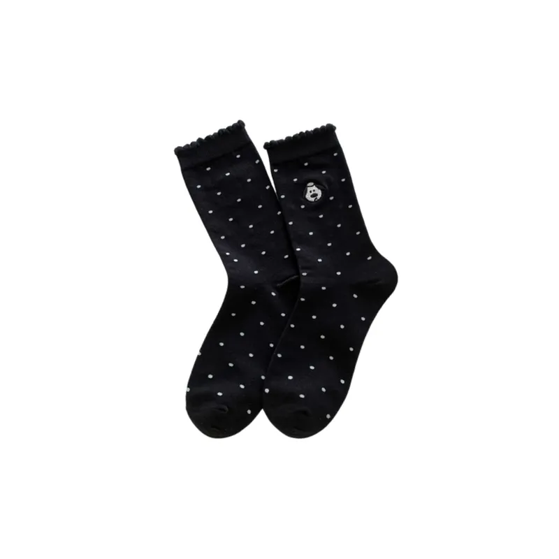 Embroidery Simple Cotton Mid Calf Sock-7