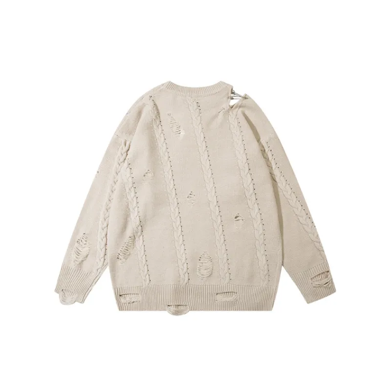 Vintage Ripped Hip Hop Loose Sweater-3