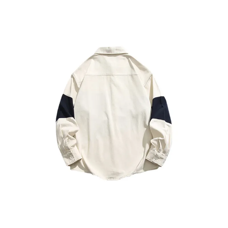 Long sleeved Retro Stitching Contrast Color Trendy Shirt-5