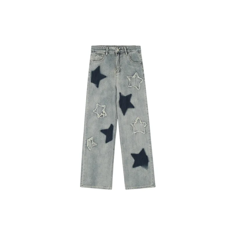 Retro Star Patch  Loose Straight Jeans