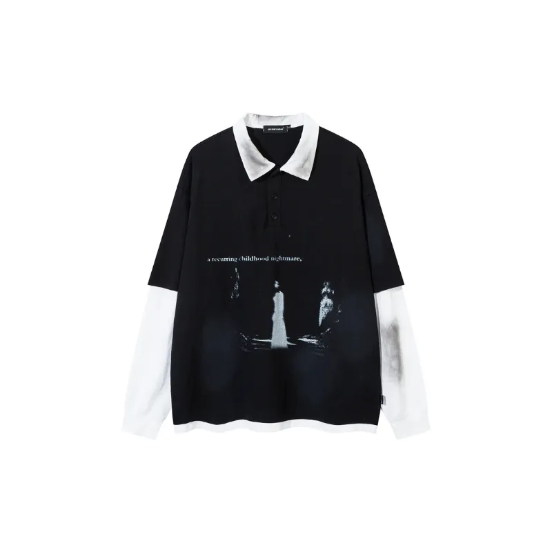 Lapel Splicing Fake Two Piece Sweatshirt-0