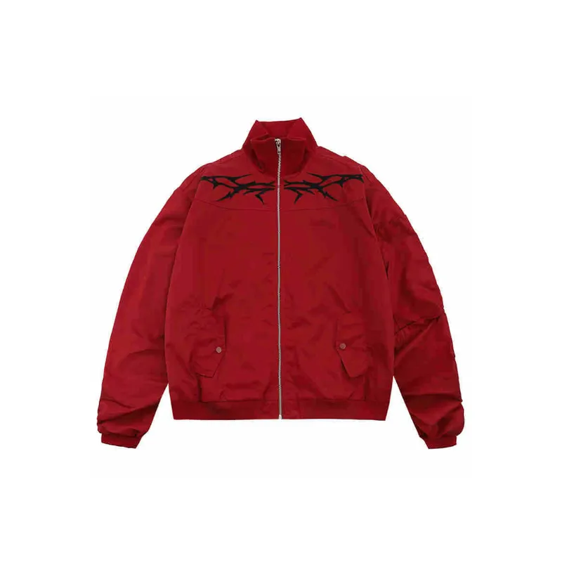 Trendy Cool Retro Embroidered Design Sense Slim Look Zipper Jacket-4