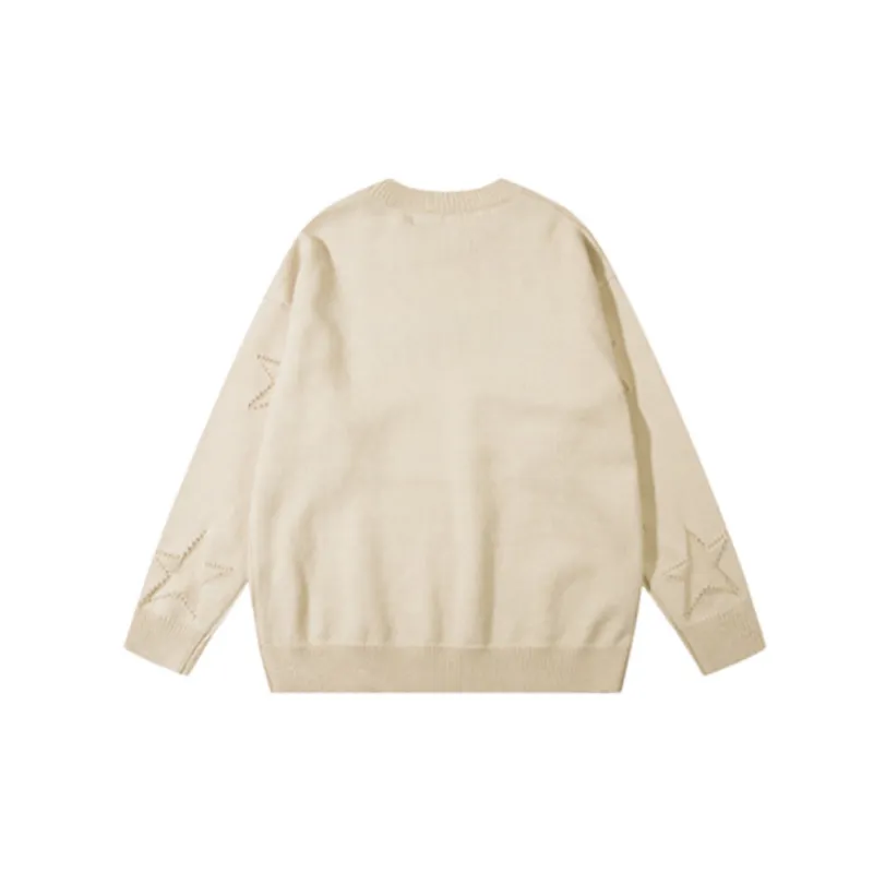 Leisure Lazy Wind Letter Jacquard Crewneck Sweater-3