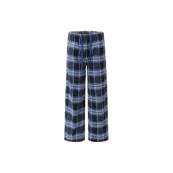 Retro Plaid Cotton Blended Fabric Casual Pants Unisex