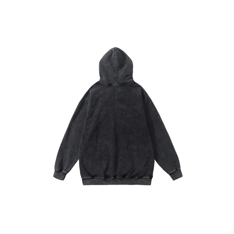 Punk Skull Print Heavy Dusted Hooded-1