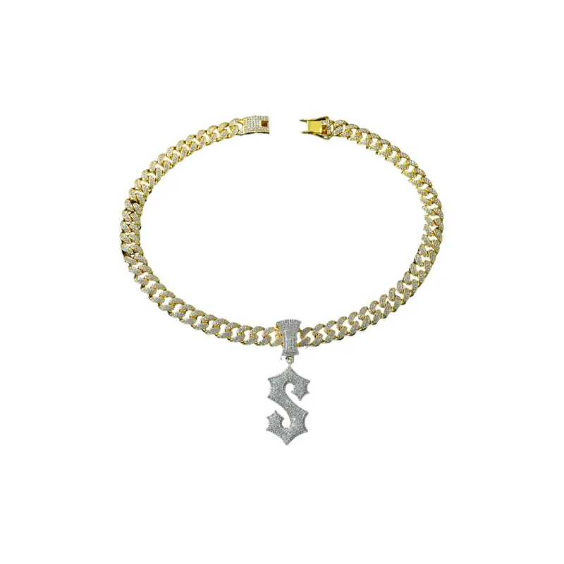 Full Diamond Cuban Letter Pendant Necklace