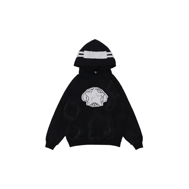 New Tide Brand Retro Wash Water Stitching Patch Hooded Sweatshirt-0