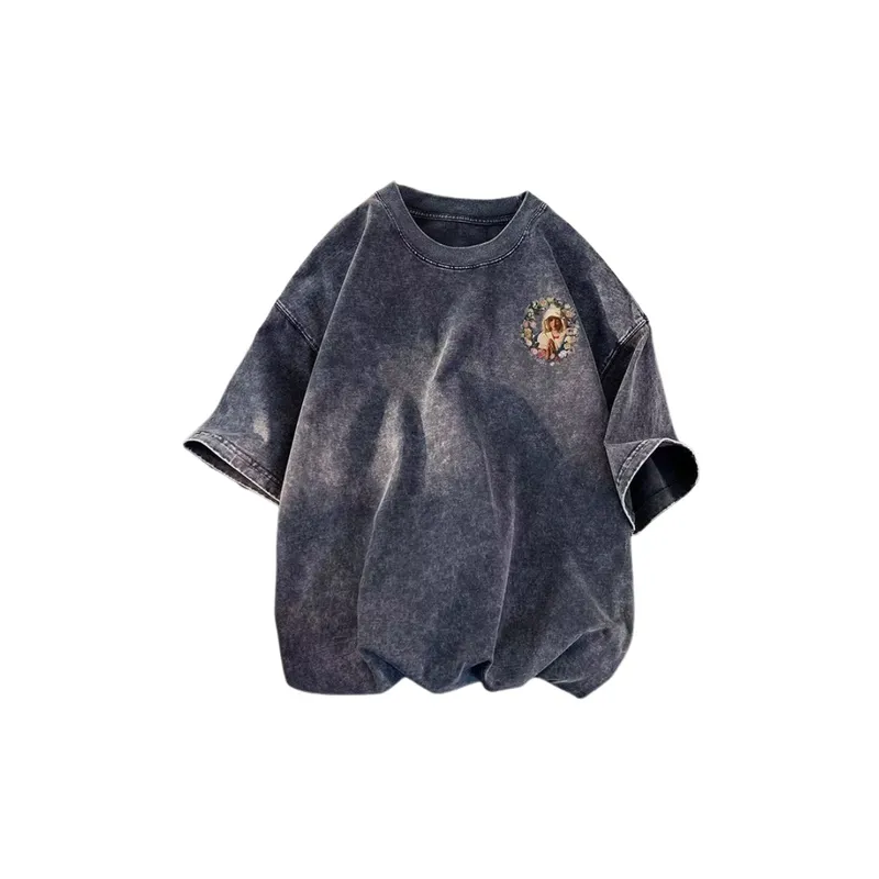 Retro Washed Distressed T Shirt-0