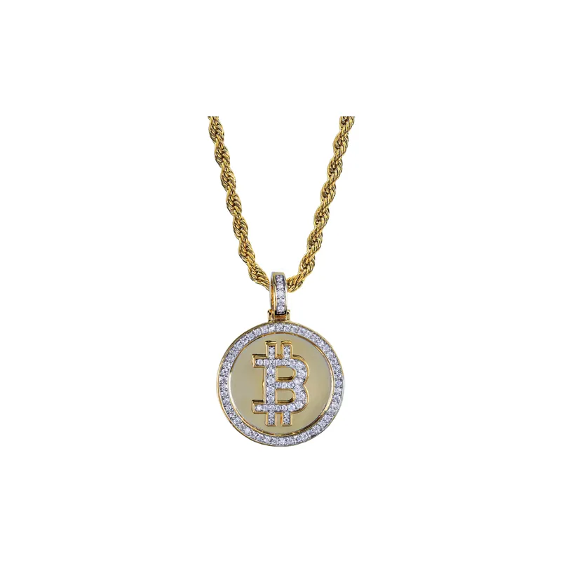 Bitcoin Symbol Pendant Gold Plated Micro Inlaid Zircon Hip Hop Necklace