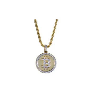 Bitcoin Symbol Pendant Gold Plated Micro Inlaid Zircon Hip Hop Necklace