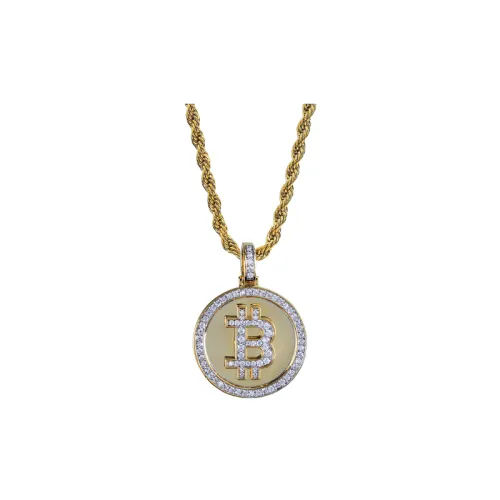 Bitcoin Symbol Pendant Gold Plated Micro Inlaid Zircon Hip Hop Necklace