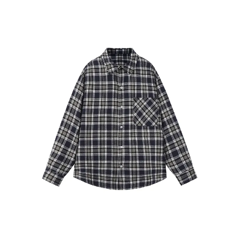 Retro Plaid Cotton Blended Fabric Shirt-0