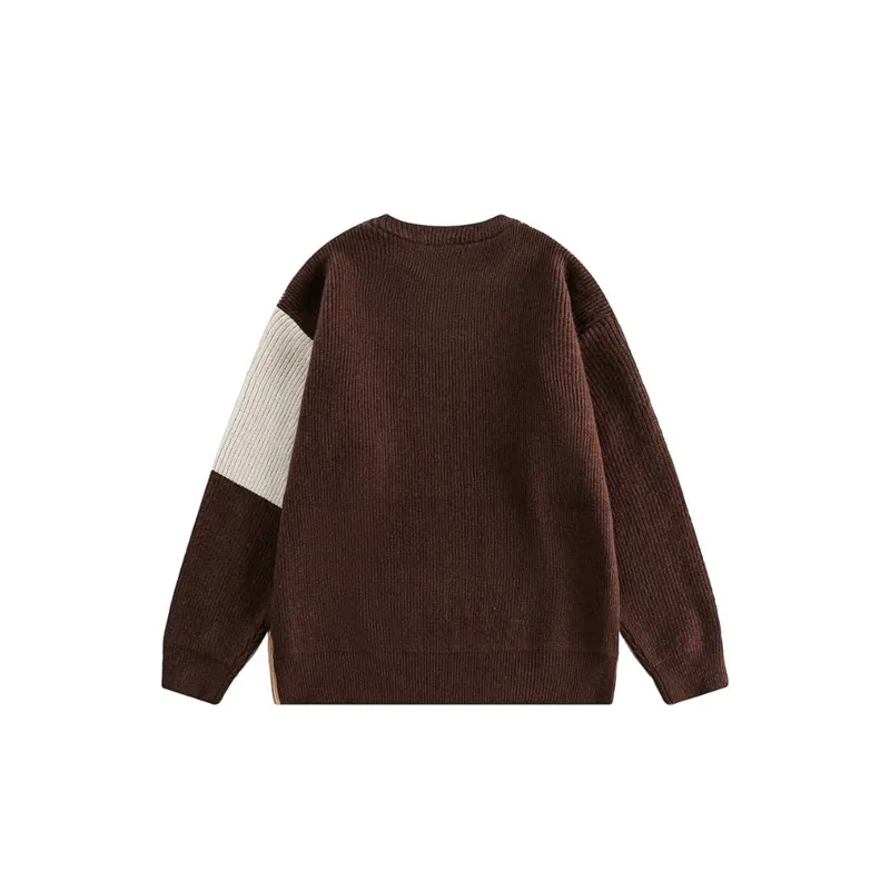Ins Contrast Color Splicing Crewneck Warm Sweater-3