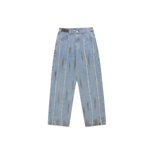 Raw Hem Design Embroidered Washed Oversized Pants