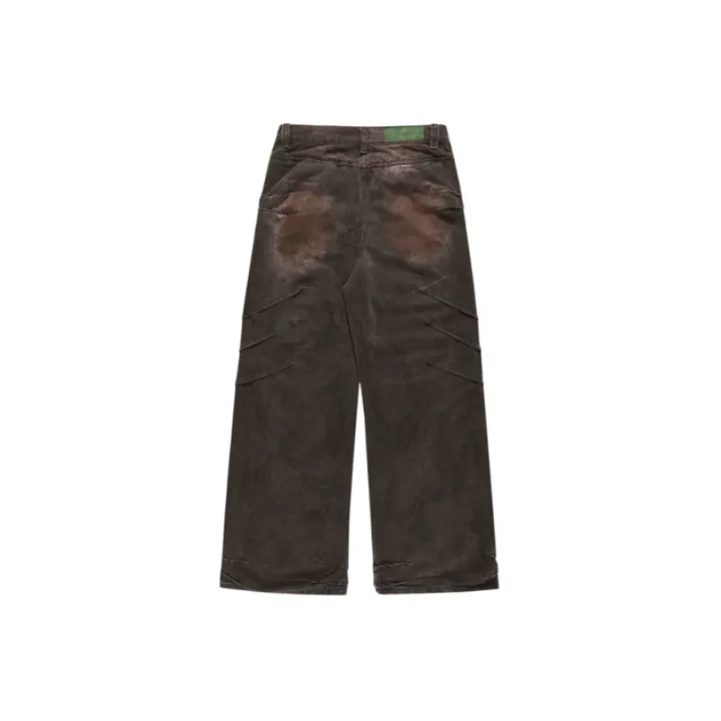 High Street Trendy Retro Washed Rust Dirty Color Loose Straight Pants-1