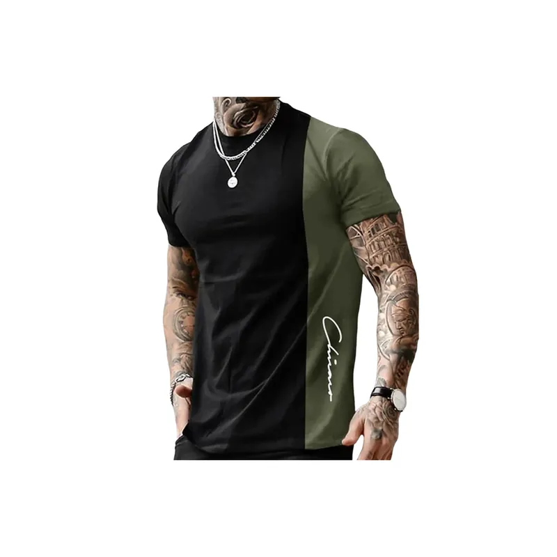 Graphic Color Block Round Neck Printing Casual Short Sleeve T shirt-0