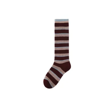 Retro Contrast Color Combed Cotton Mid Calf Sock
