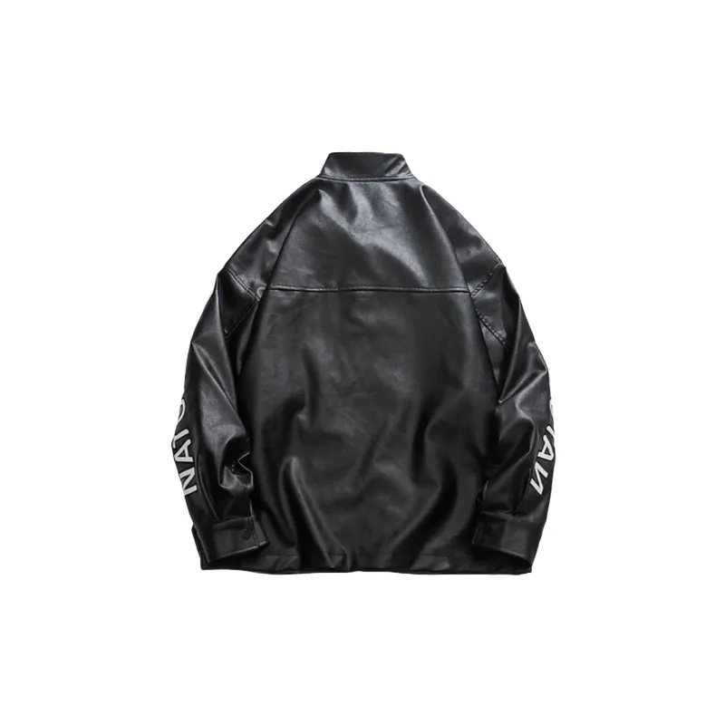 High Street Hip Hop Embroidered Leather Biker Loose Casual Jacket-5