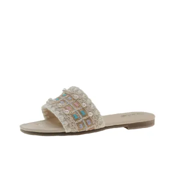 Contrast Color Pearls Beach Sandals