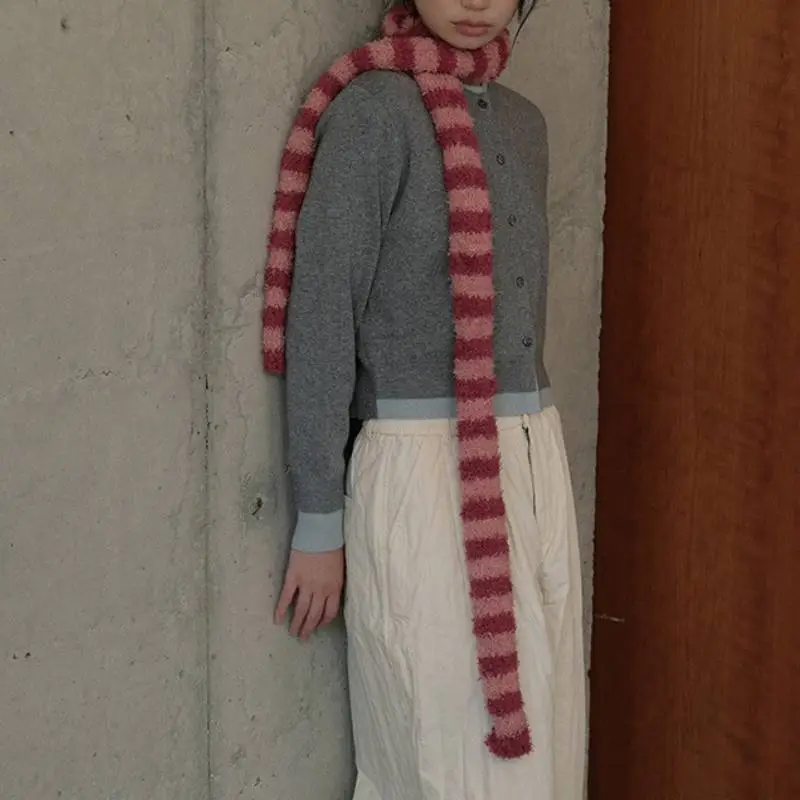 Striped Simple Knit Scarf-4
