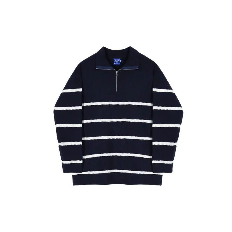 Striped Zipper Acrylic Fibres Sweater-0