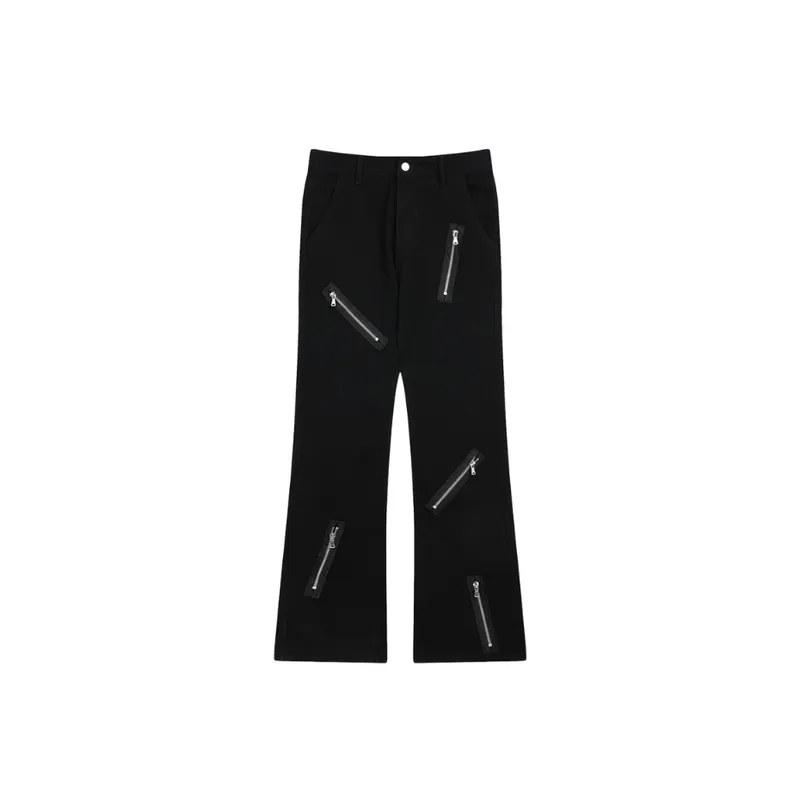 High Street Dark Niche National Tide Zipper Design Pants-0