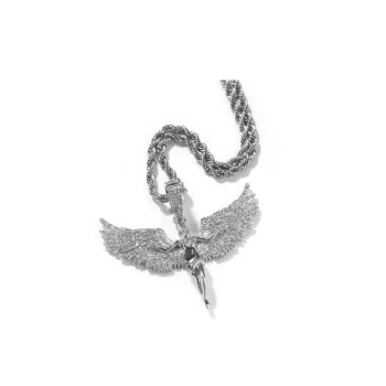 Retro Neutral Style Gold Diamond Angel Wings Rap Hip hop Necklace