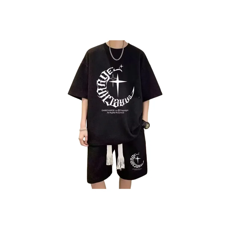 Casual Trendy Loose Cartoon Print Sports Suit-0