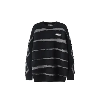 Street Irregular Cut Deformation Stripes Solid Color Loose Sweater