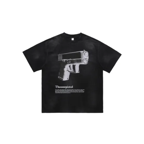 Retro Spray Paint Pistol Printed Shoulder Loosen Fashion T-Shirt