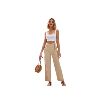 Simple Plain Ice Hemp Fabric Casual Pants Women