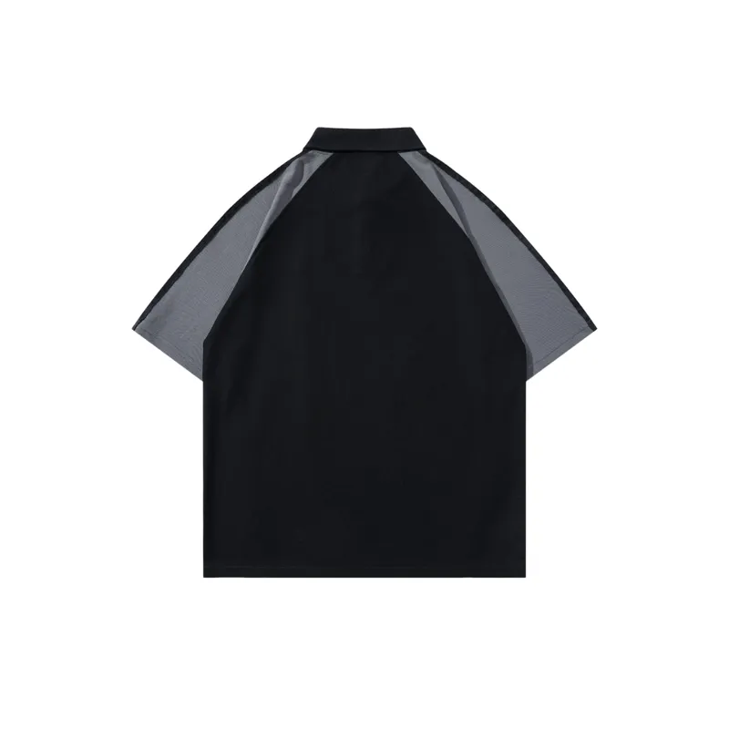Contrast Color Loose Raglan Polo Shirt-1