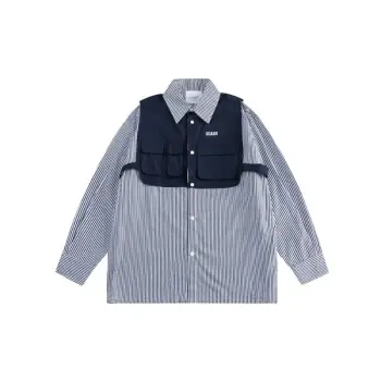 High Street Functional Style Striped Tooling Shirt