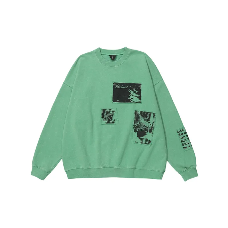 New Cloth Letter Loop Simple Loose Dropped Shoulder Sweatshirt-0