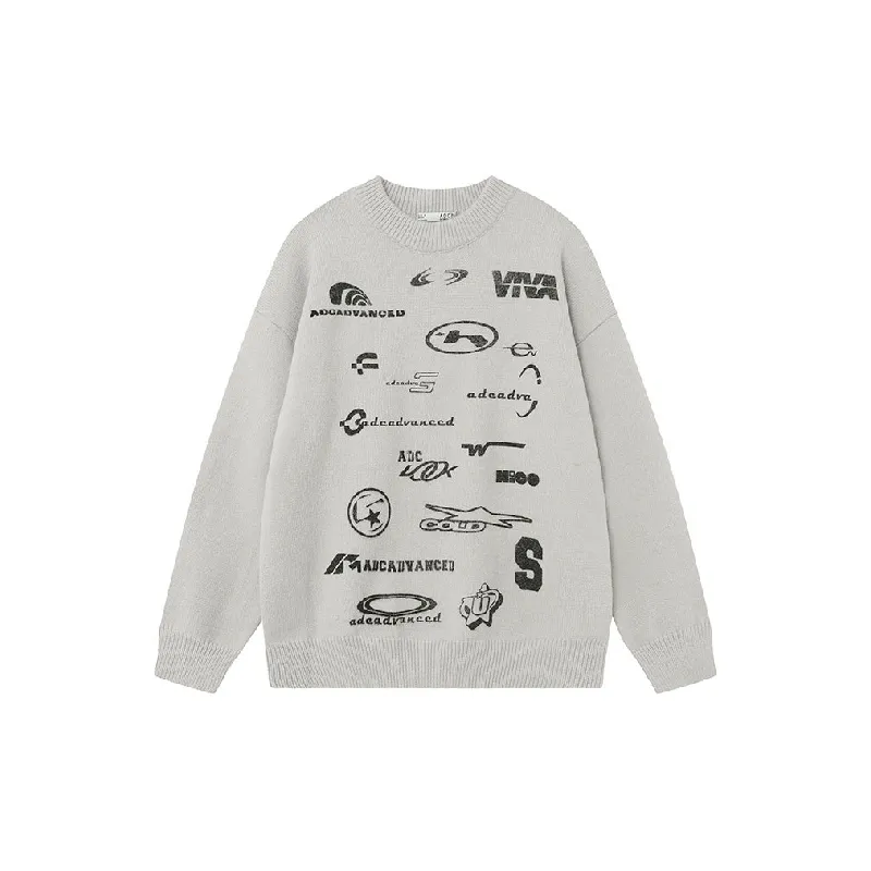 Retro Letter Cotton Blended Fabric Sweater-0