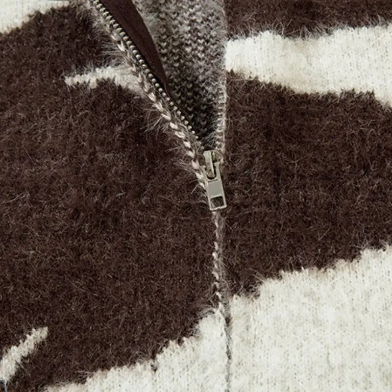 Retro Zipper Cotton Blended Fabric Sweater-4